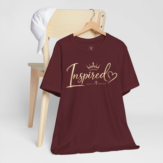 Inspired Crown Tee — "Inspired" Script Christian Heart Graphic Shirt