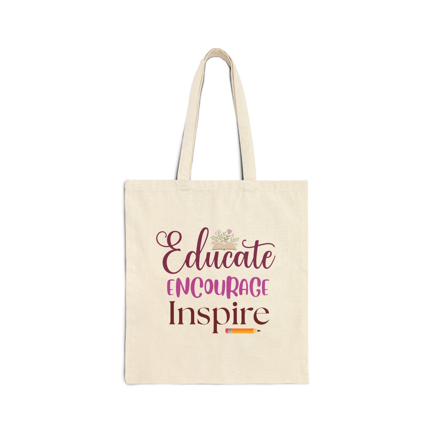 educate encourage inspire tote bag — teacher appreciation canvas gift