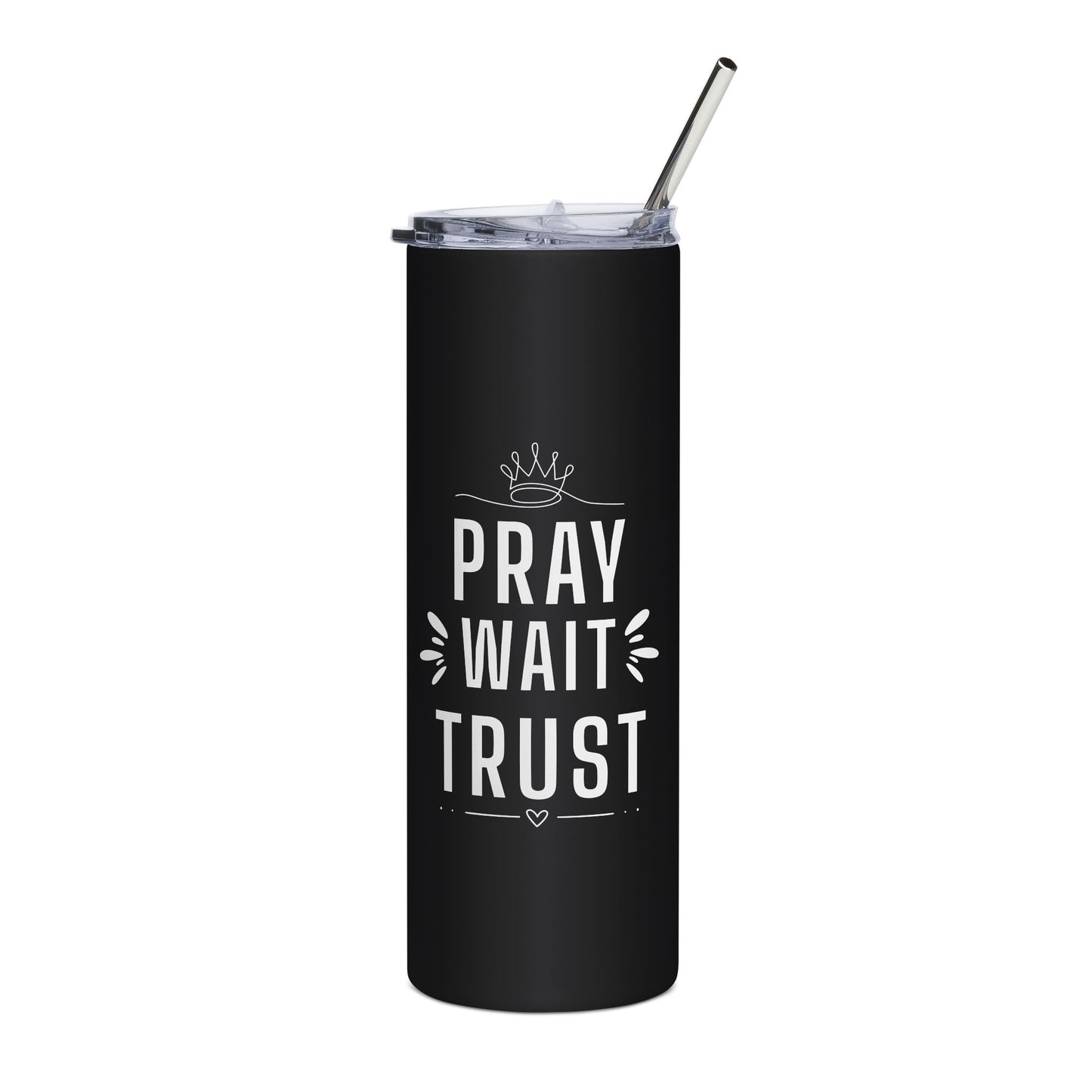 pray wait trust 20oz stainless tumbler — inspirational faith travel cup