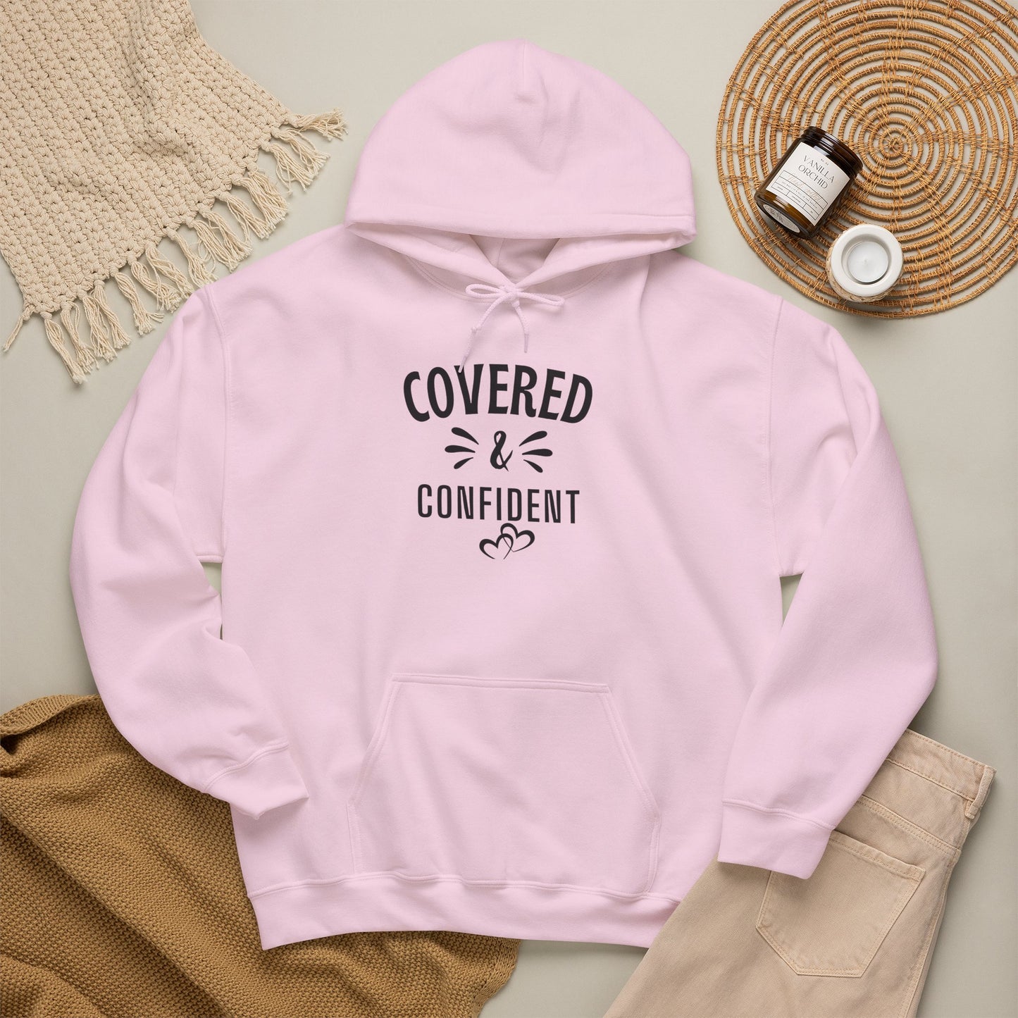 hoodie - "covered & confident" cozy christian faith pullover