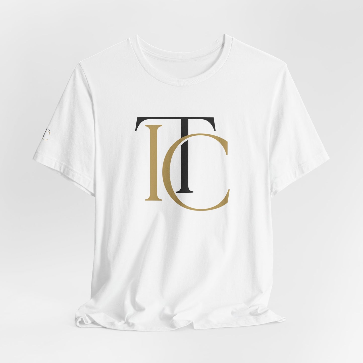 monogram tc classic logo t‑shirt — elegant gold & black initial tee