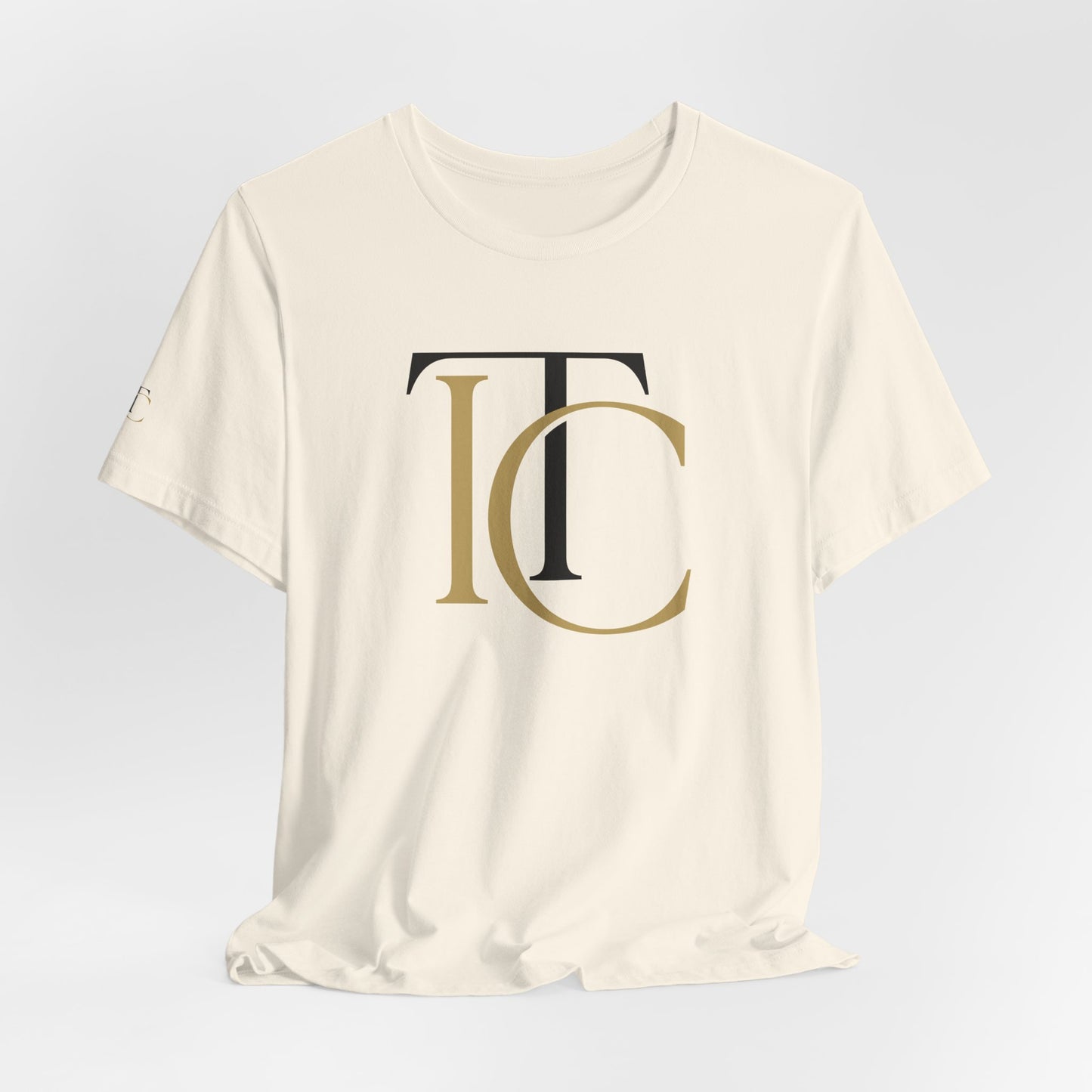 monogram tc classic logo t‑shirt — elegant gold & black initial tee