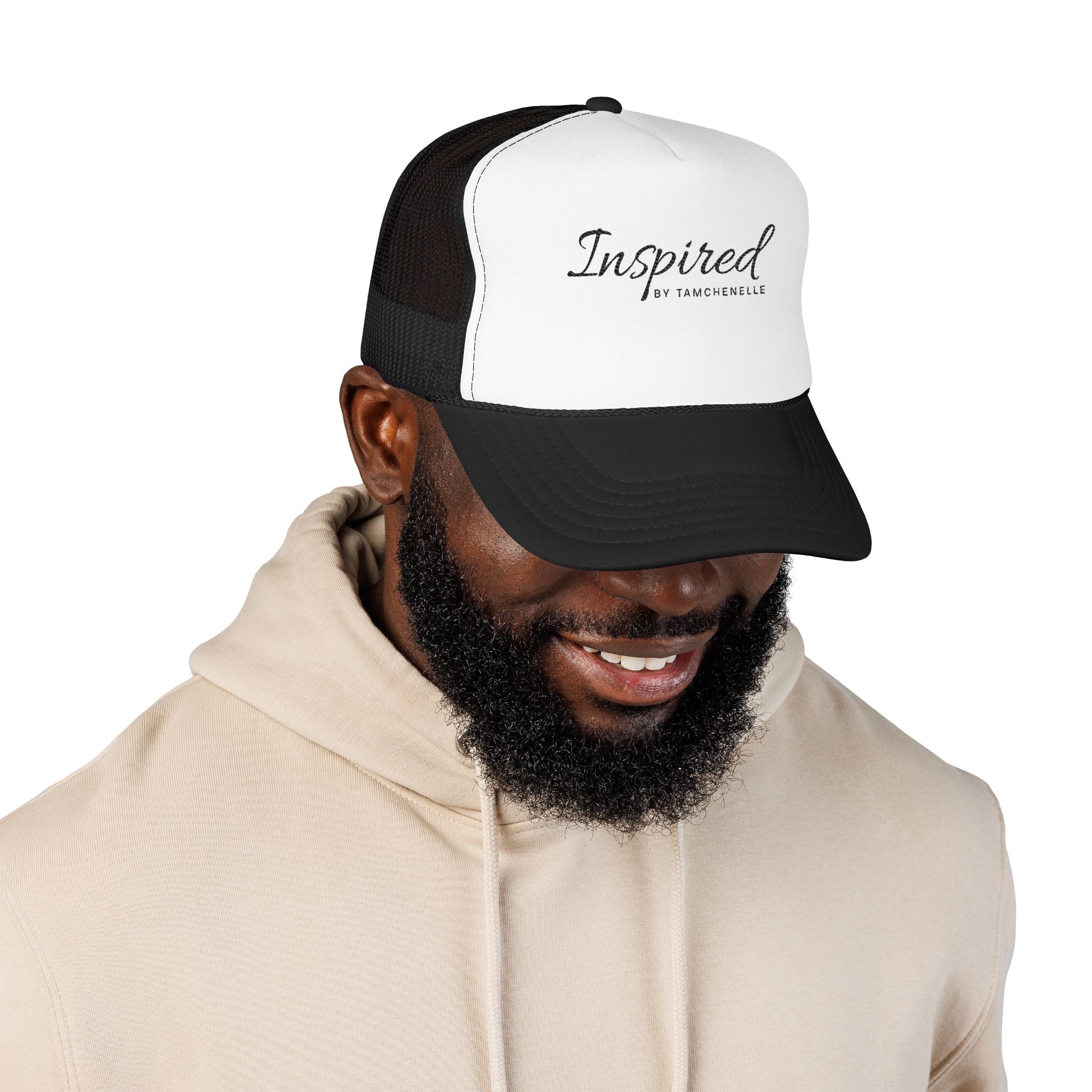 Inspired Trucker Hat – Script Logo Foam Mesh Cap