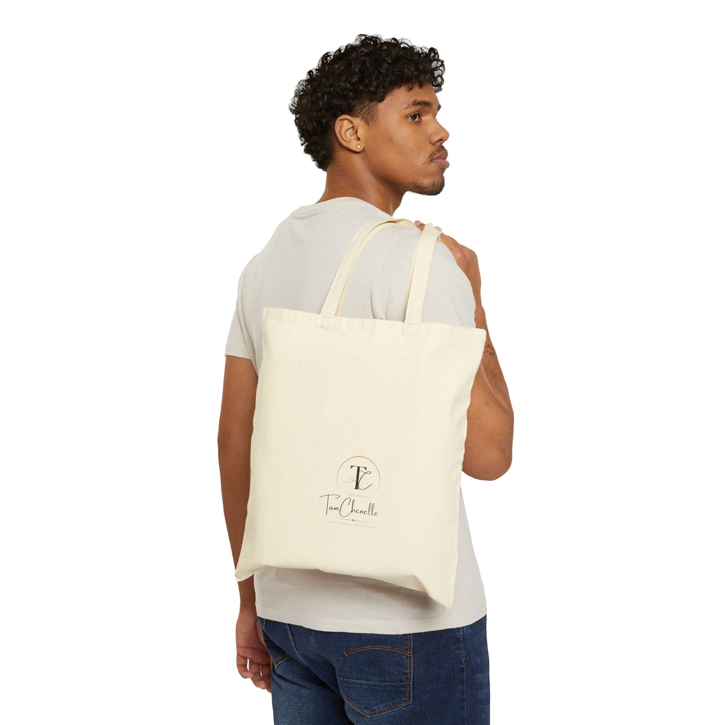 inspired canvas tote bag — cotton grocery & market tote with heart script design