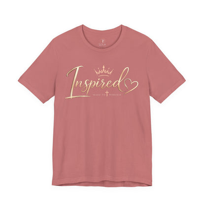 Inspired Crown Tee — "Inspired" Script Christian Heart Graphic Shirt
