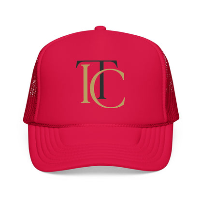 Monogram TC Foam Trucker Hat — Gold & Black Initials Casual Cap