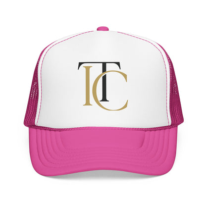 Monogram TC Foam Trucker Hat — Gold & Black Initials Casual Cap