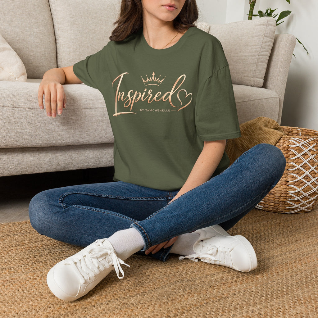 Inspired Script T-Shirt — Rose Gold Crown & Heart Design