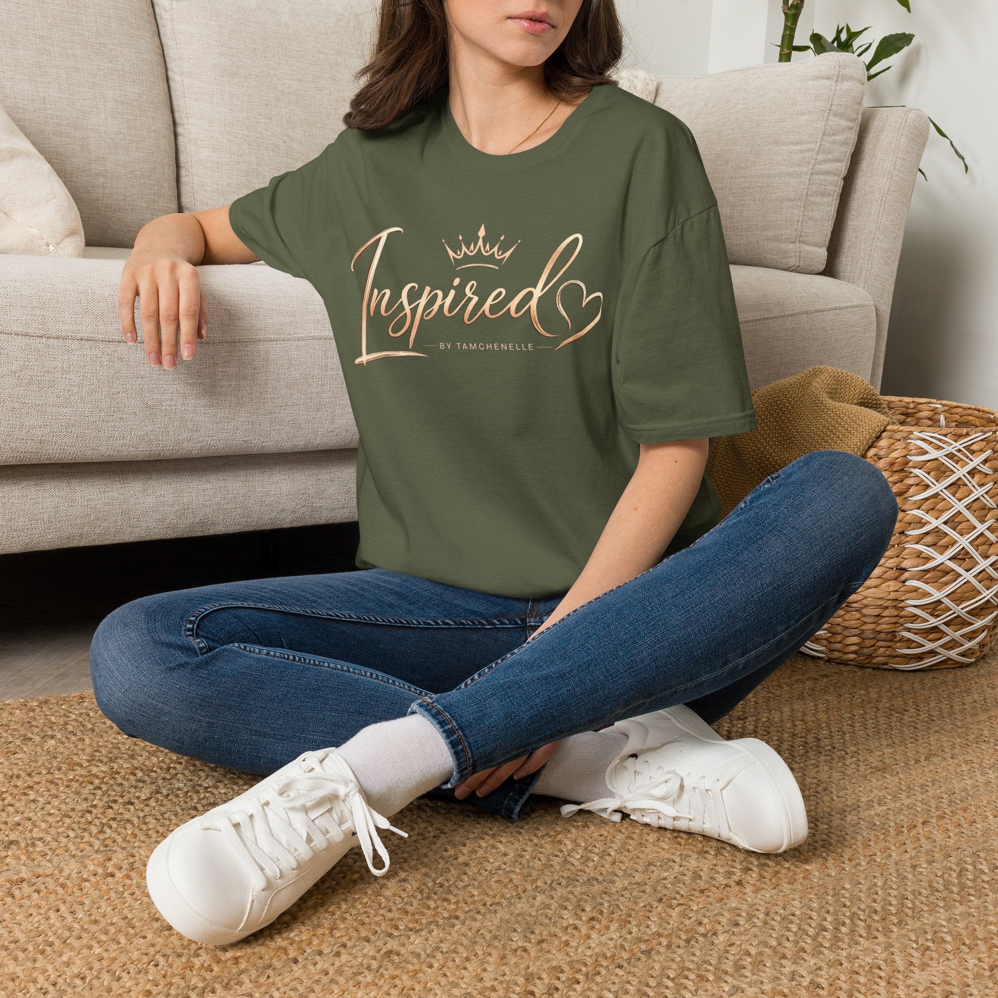Inspired Script T-Shirt — Rose Gold Crown & Heart Design