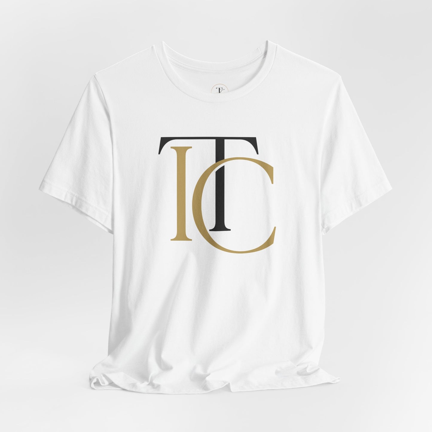monogram tc gold & black tee — elegant initials graphic t‑shirt