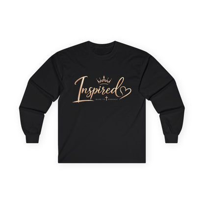 Inspired Crown Long Sleeve Tee — "Inspired" Script Shirt with Heart Accent