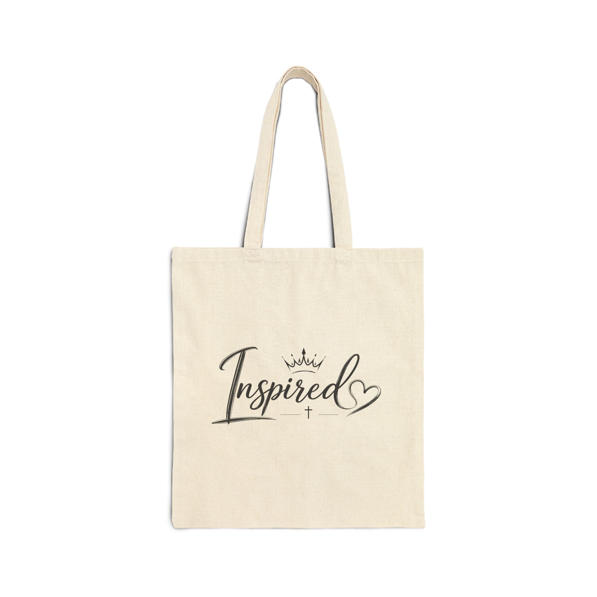 Inspired Canvas Tote Bag — Cotton Grocery & Market Tote with Heart Script Design