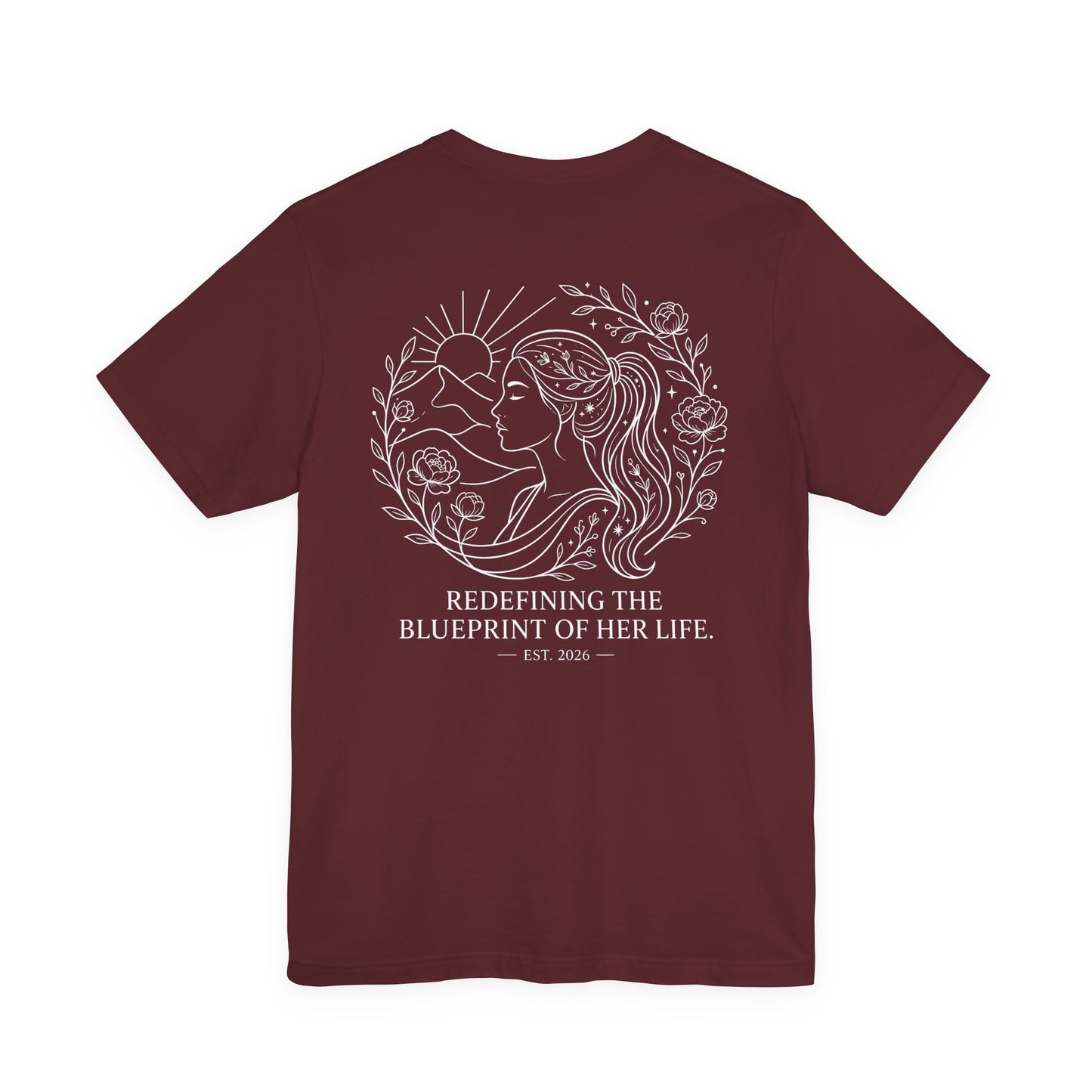 women’s inspirational graphic tee — “redefining the blueprint of her life”