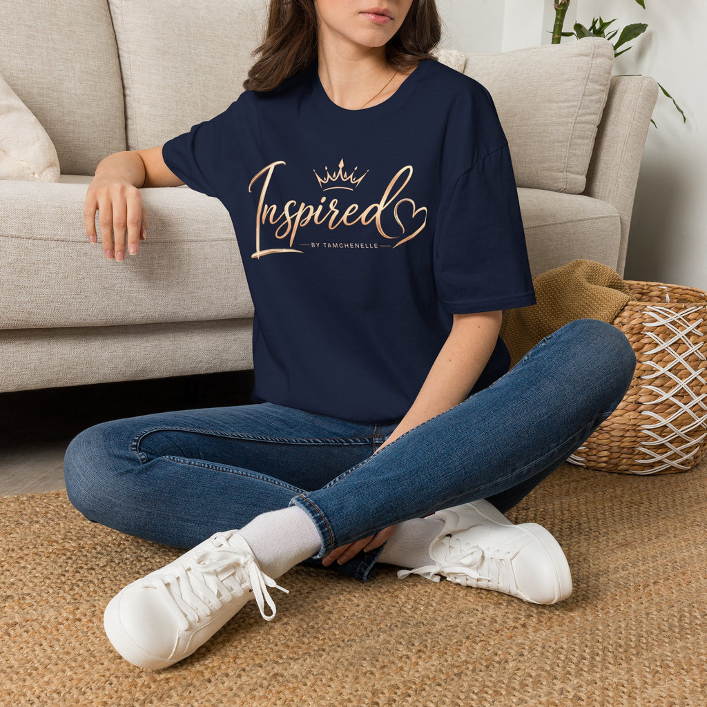 Inspired Script T-Shirt — Rose Gold Crown & Heart Design