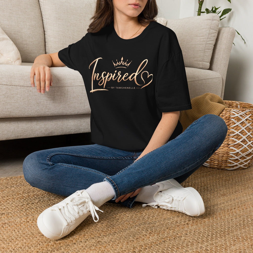 Inspired Script T-Shirt — Rose Gold Crown & Heart Design