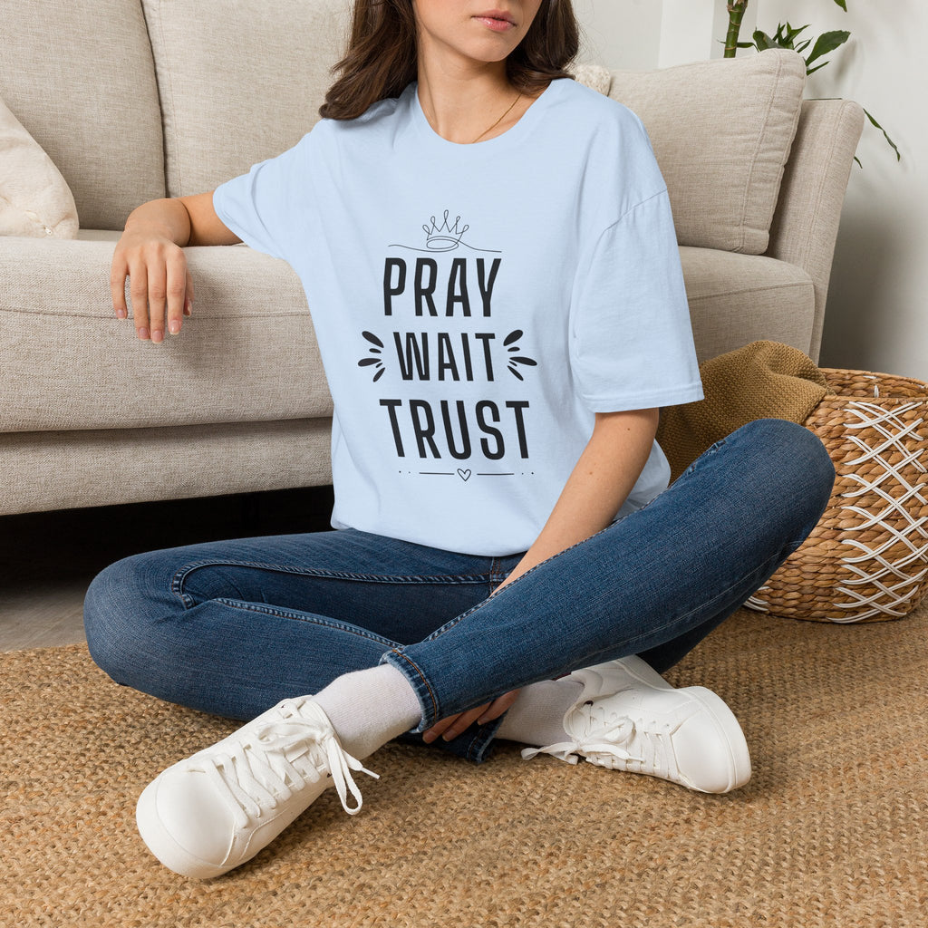 Pray Wait Trust T‑Shirt — Inspirational Faith Graphic Tee