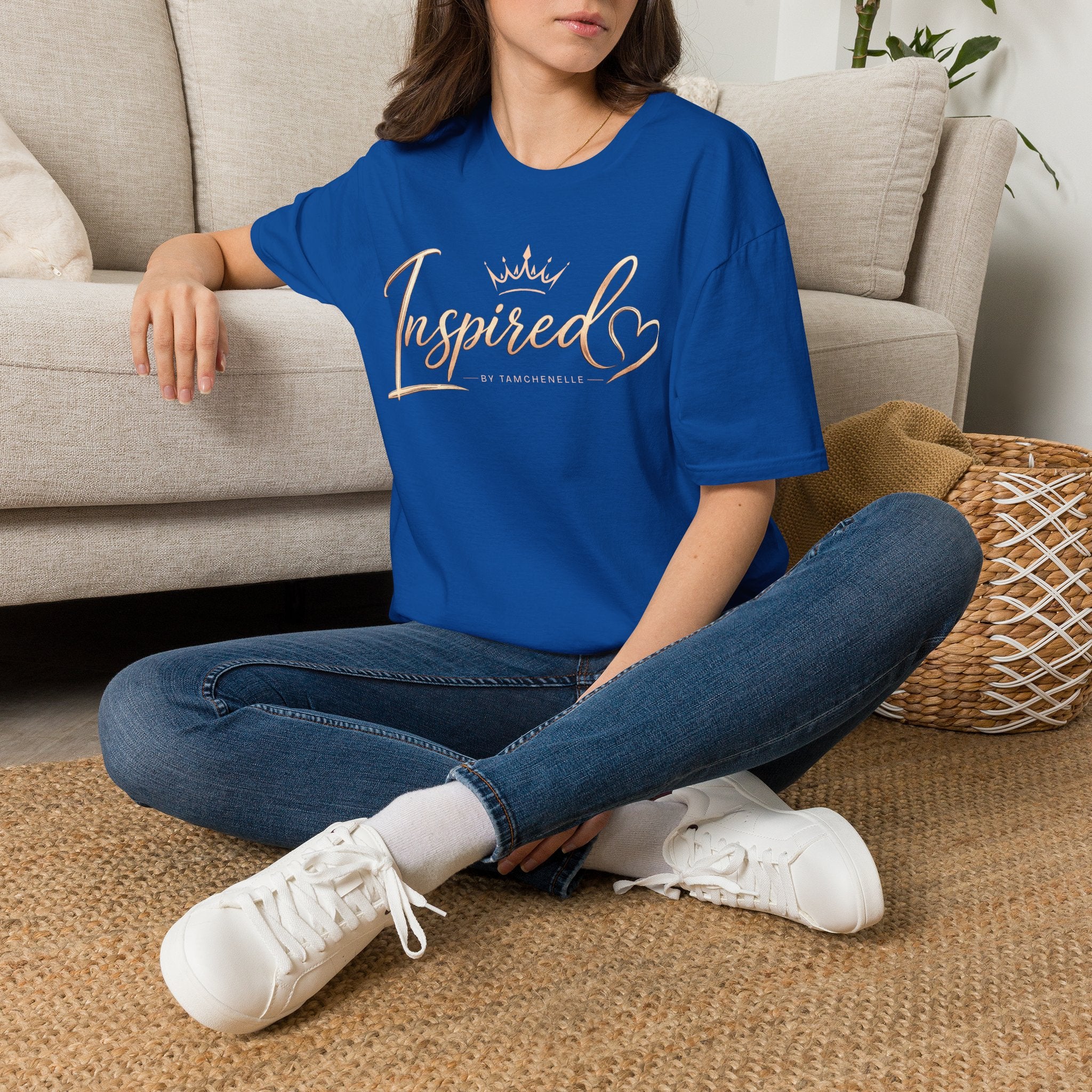 Inspired Script T-Shirt — Rose Gold Crown & Heart Design