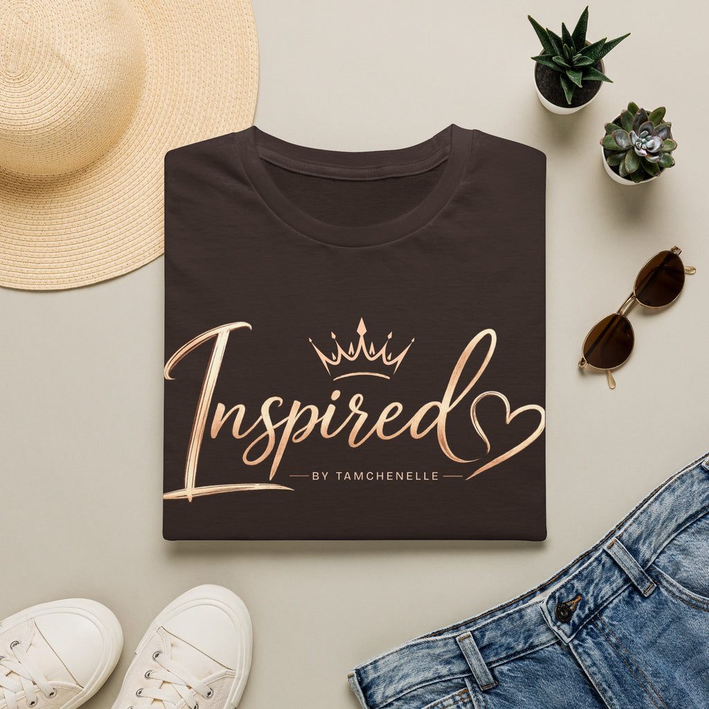 Inspired Script T-Shirt — Rose Gold Crown & Heart Design