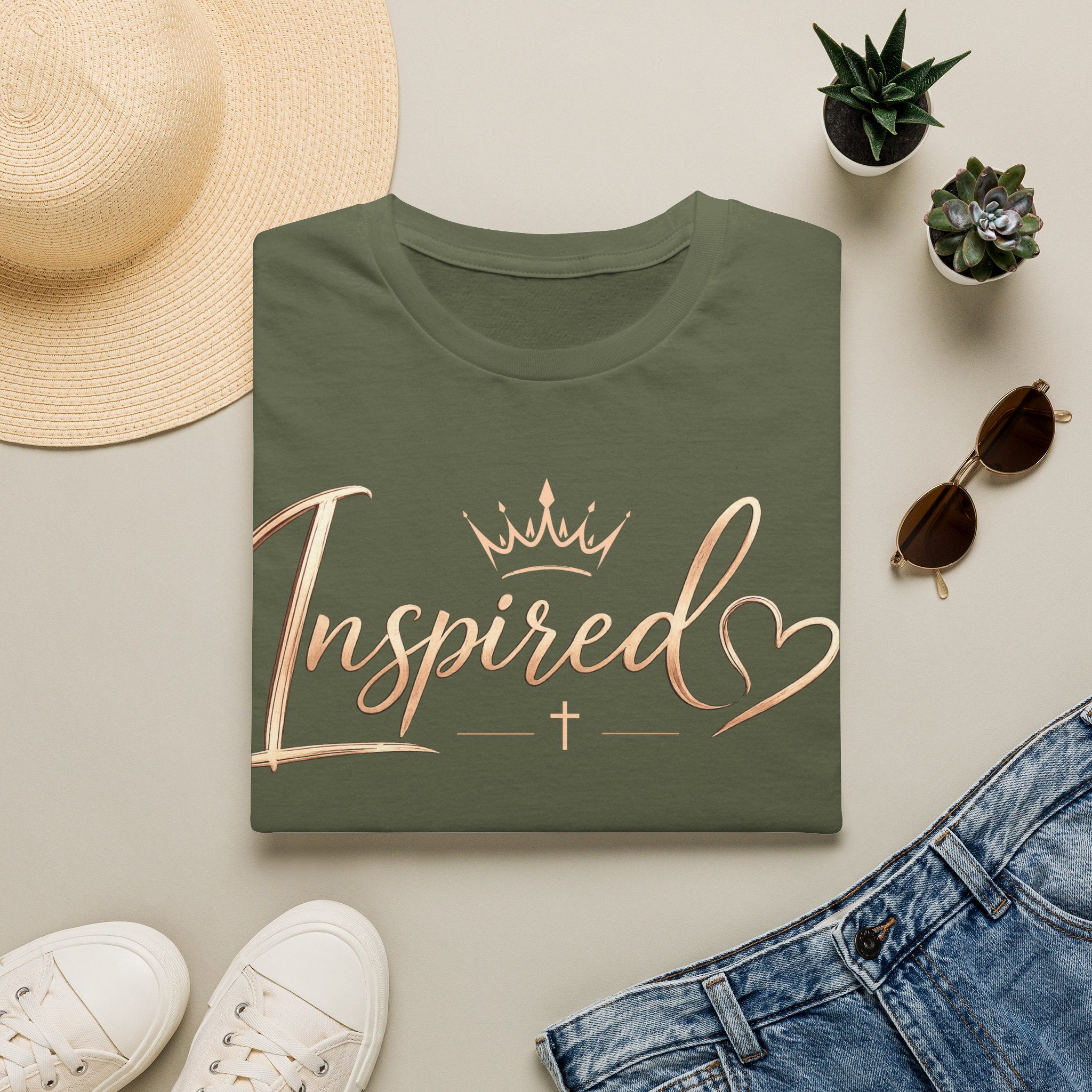 Inspired Script T‑Shirt — Crown & Heart Christian Faith Tee