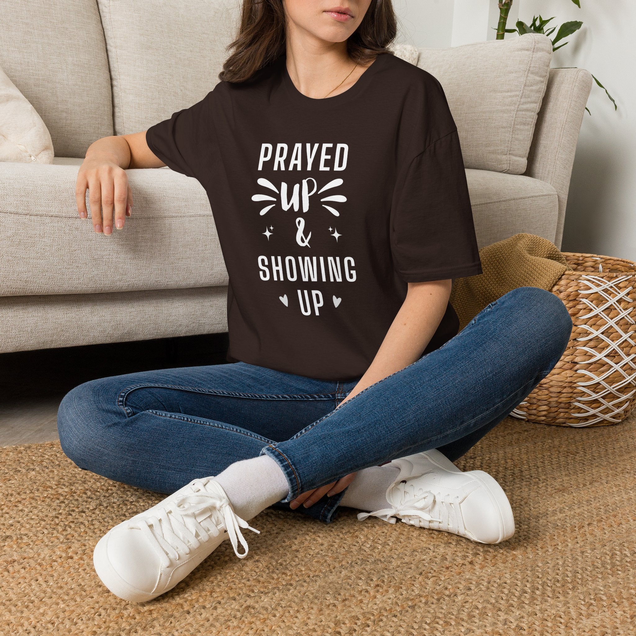 Prayed Up & Showing Up T-Shirt — Inspirational Christian Faith Tee